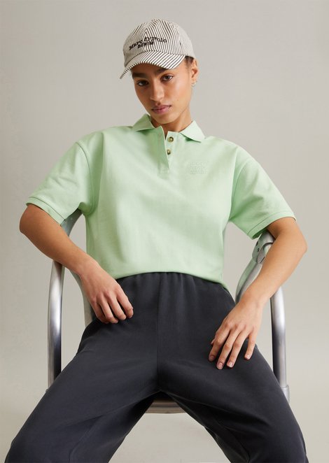 Marc O'Polo Poloshirt korte mouw wijd, Dames, groen, L, 100% Katoen
