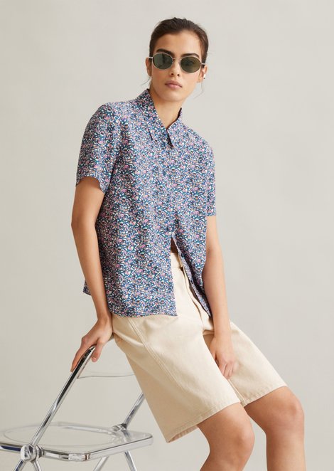 Marc O'Polo Regular blouse met korte mouwen, Dames, blauw, L, 100% Viscose