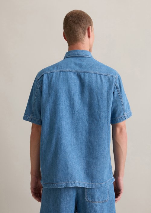 Regular short-sleeved denim shirt — Aqua