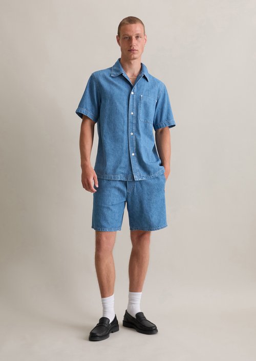 Regular short-sleeved denim shirt — Aqua