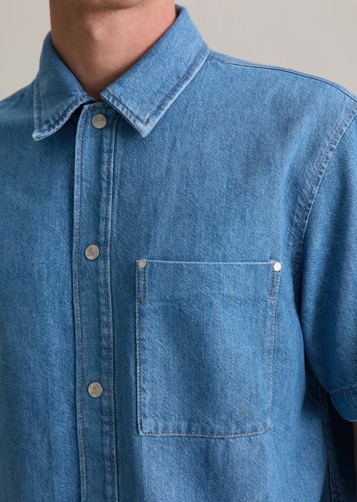 Regular short-sleeved denim shirt — Aqua