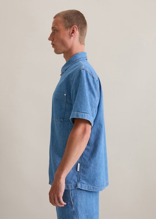 Regular short-sleeved denim shirt — Aqua