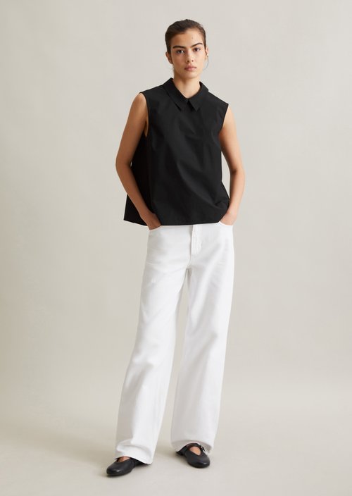 Sleeveless poplin blouse regular — Black
