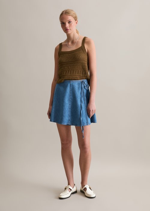 Short denim wrap skirt flared — Aqua