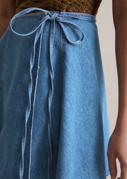 Short denim wrap skirt flared — Aqua