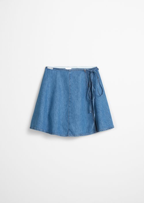 Short denim wrap skirt flared — Aqua