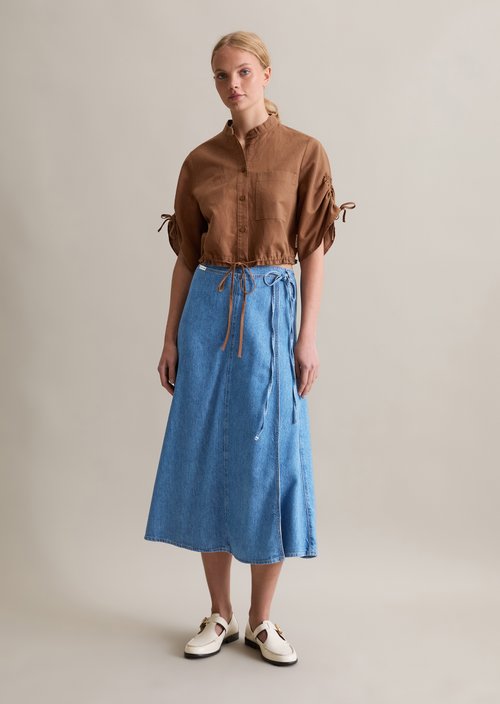 Denim wrap skirt wide — Aqua
