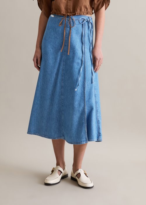 Denim wrap skirt wide — Aqua