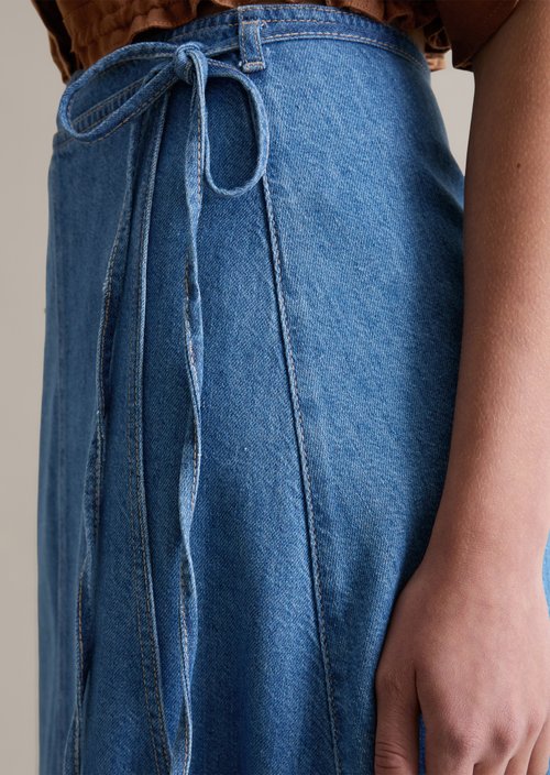 Denim wrap skirt wide — Aqua