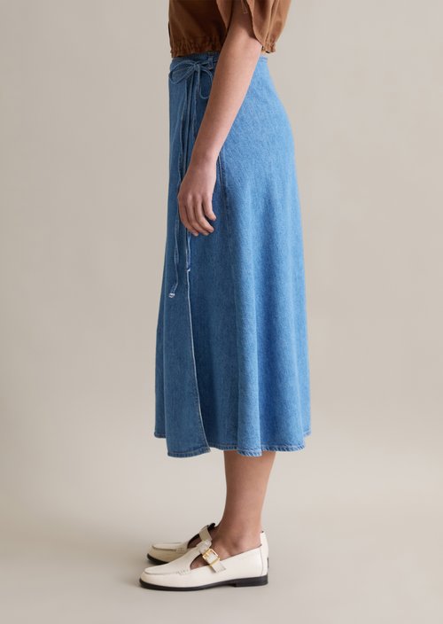 Denim wrap skirt wide — Aqua