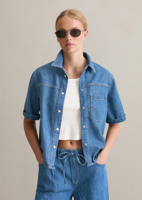 Marc O'Polo NorHeren spijkerblouse, Dames, blauw, Xxl, 47% Katoen, 33% Lyocell, 20% Linnen
