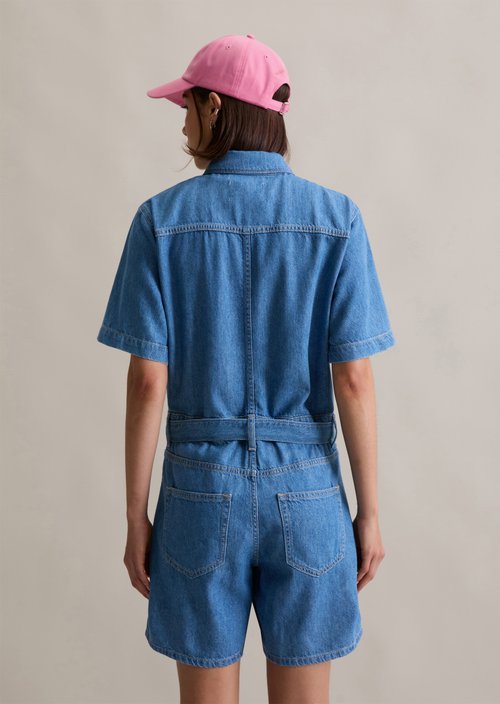 Relaxed short denim overall — Aqua