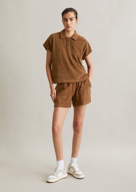 Marc O'Polo Badstof poloshirt wijd, Dames, bruin, Xxs, 100% Katoen