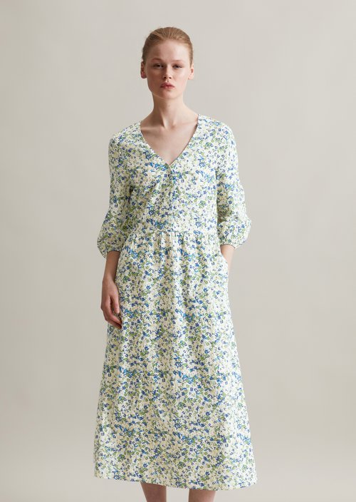 Relaxed crinkle print dress — Medium Blue