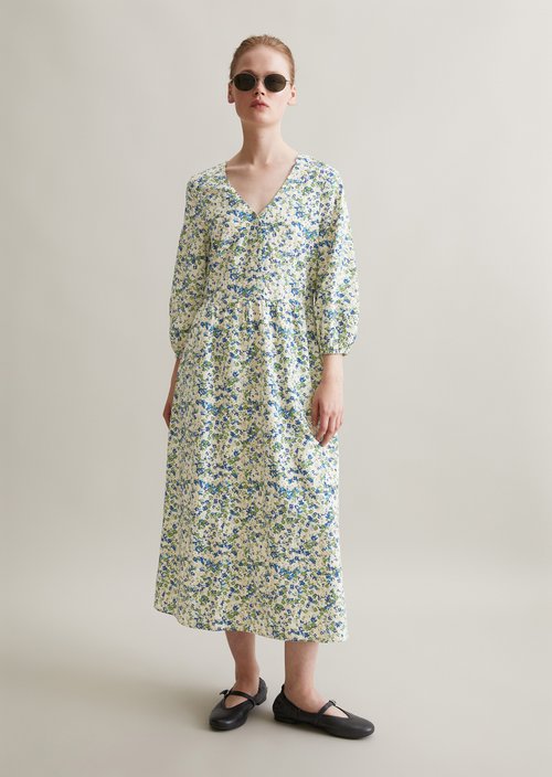 Relaxed crinkle print dress — Medium Blue