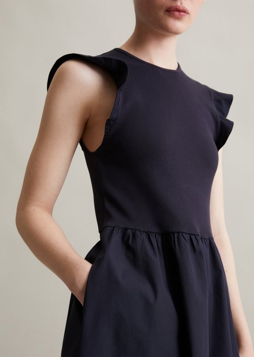 Flounce jersey dress flared — Blue Depths