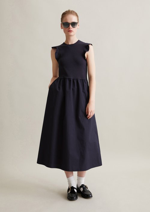 Flounce jersey dress flared — Blue Depths