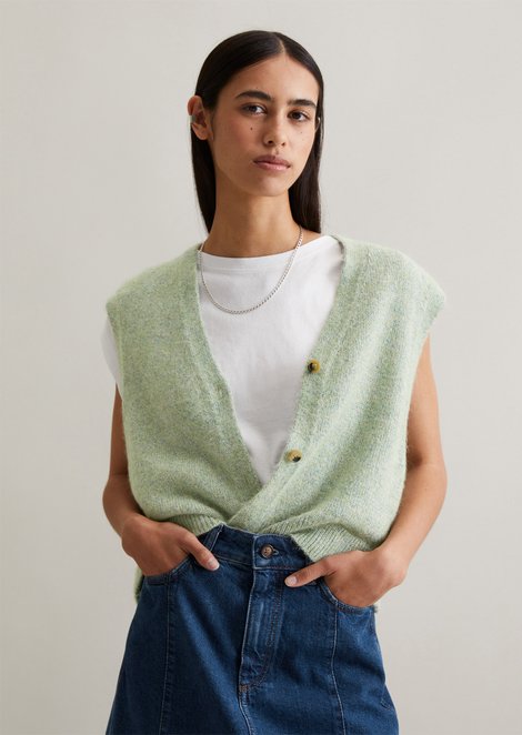 Marc O'Polo Mouwloos gebreid vest regular, Dames, groen, L, 53% Katoen, 24% Polyamide, 23% Alpaca