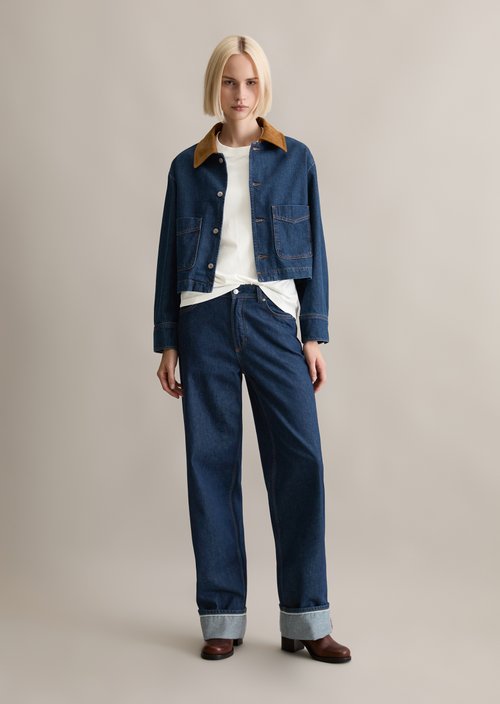 Barn-style loose denim jacket — Dark Blue