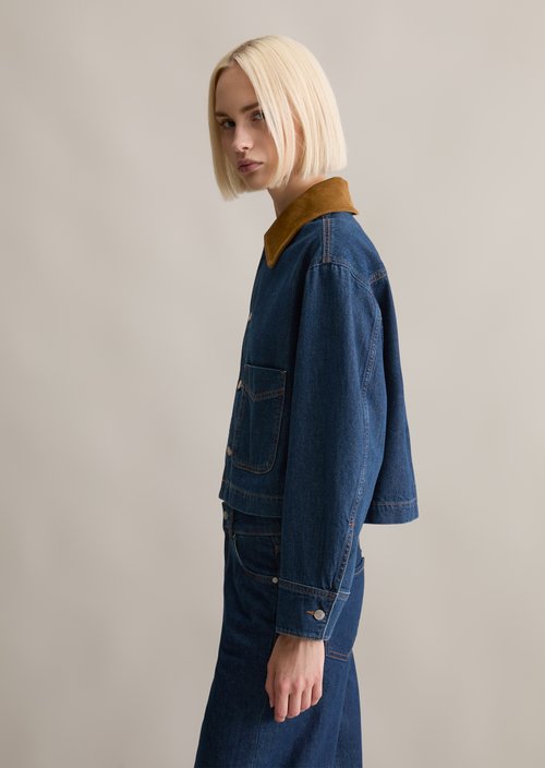 Barn-style loose denim jacket — Dark Blue