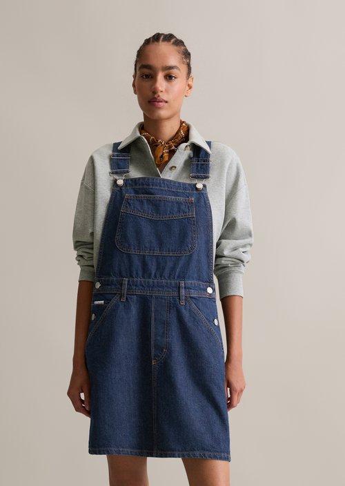 Short dungaree dress loose — Dark Blue