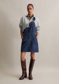 Short dungaree dress loose made from rigid denim - blue | Mini