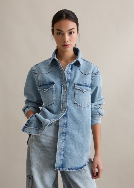 Marc O'Polo Oversized denim overhemd, Dames, blauw, Xxs, 89% Katoen, 11% Brandnetelvezel