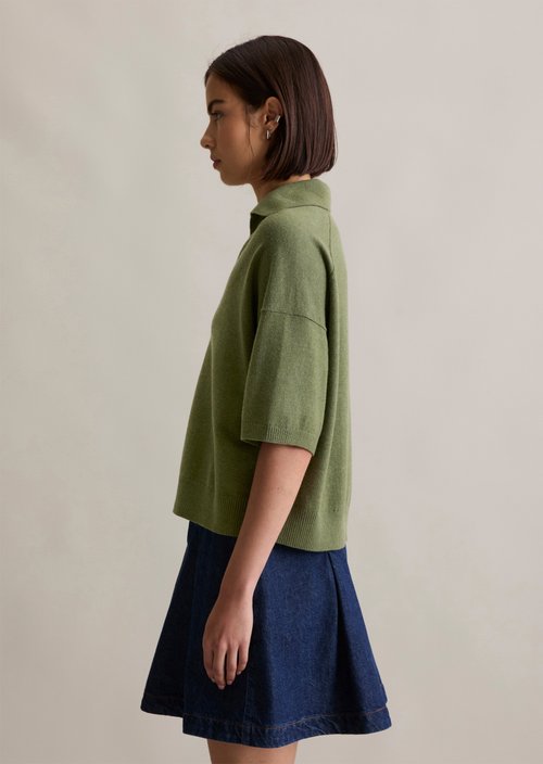Knitted polo regular — Medium Green Melange