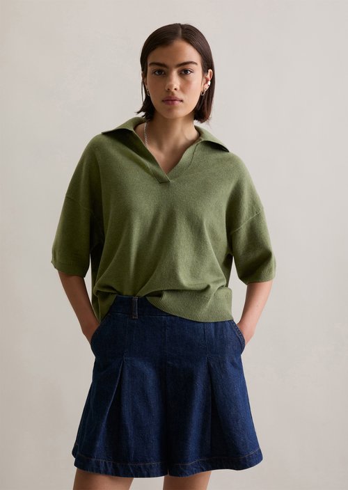 Knitted polo regular — Medium Green Melange