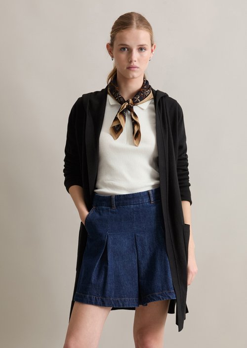Long cardigan with hood relaxed — Black