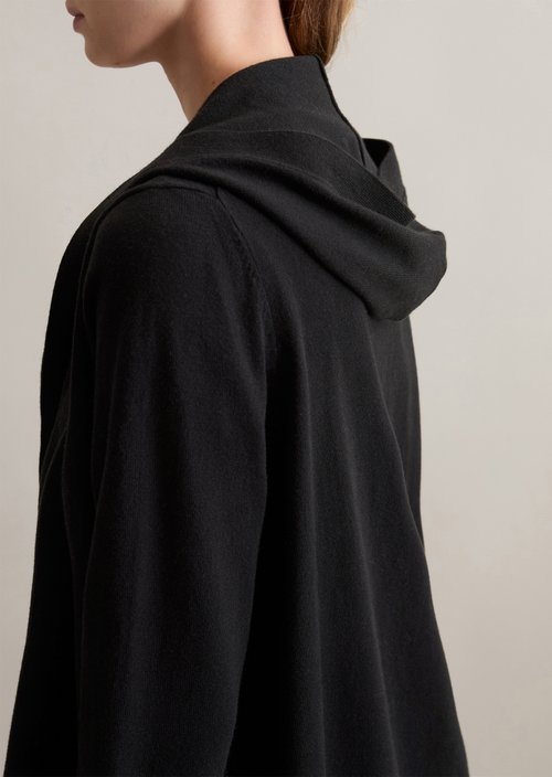 Long cardigan with hood relaxed — Black