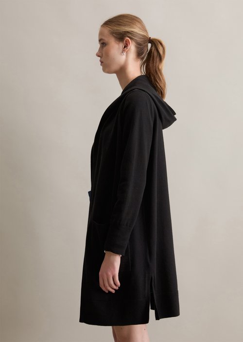 Long cardigan with hood relaxed — Black