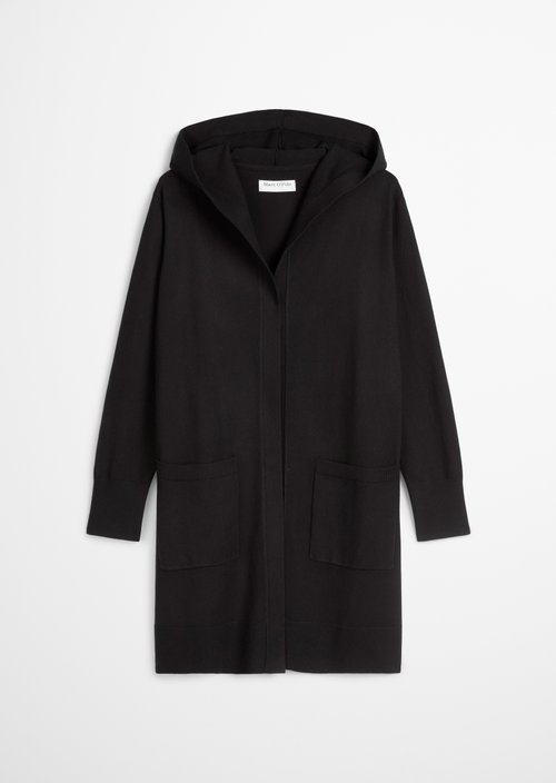 Long cardigan with hood relaxed — Black