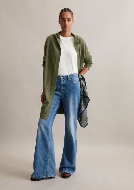 Marc O'Polo Long-Cardigan mit Kapuze relaxed, Damen, grün, Gr. xxs, 58% Baumwolle, 25% Polyamid, 17% Polyester