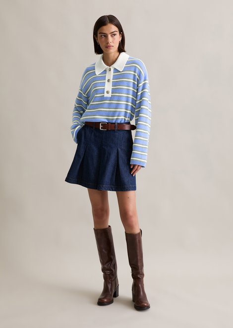 Marc O'Polo Regular gebreide polo met strepen, Dames, blauw, L, 38% Viscose, 35% Polyamide, 22% Ruw wol, 5% Alpaca