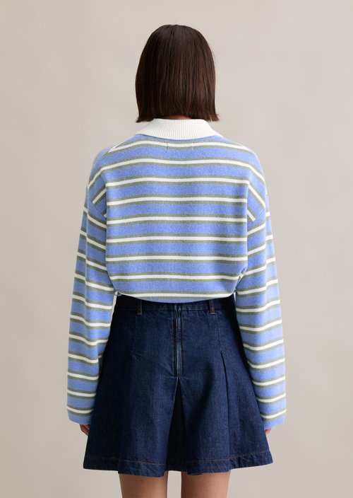 Striped knitted polo regular — Medium Blue