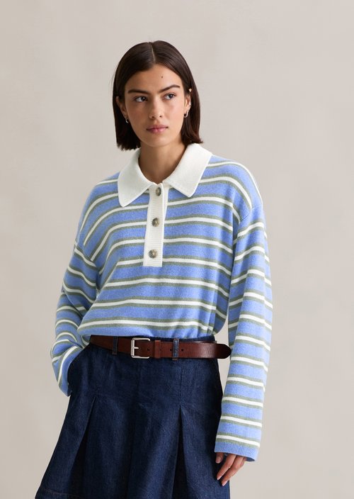 Striped knitted polo regular — Medium Blue