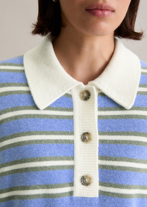 Striped knitted polo regular — Medium Blue