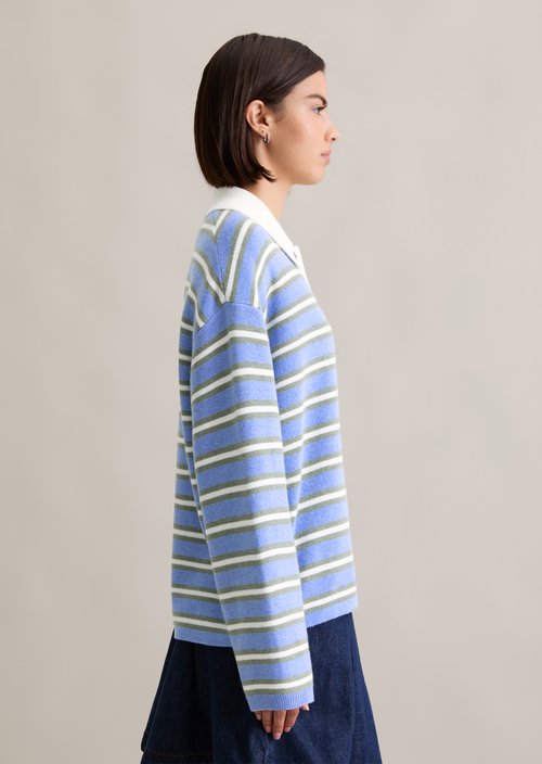 Striped knitted polo regular — Medium Blue