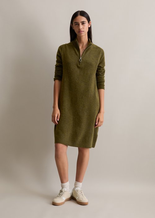 Regular troyer-style knit dress — Dark Green Melange