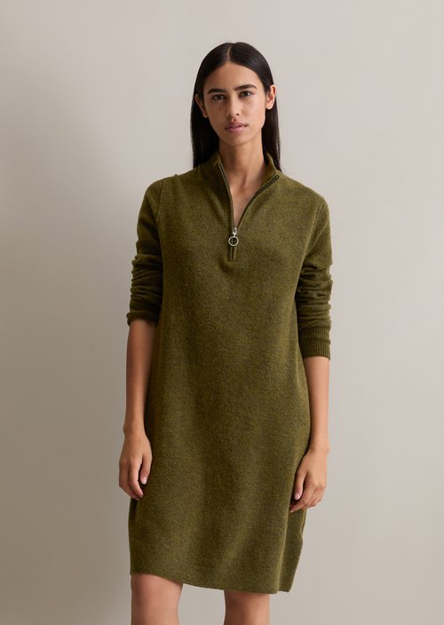 Regular troyer-style knit dress — Dark Green Melange