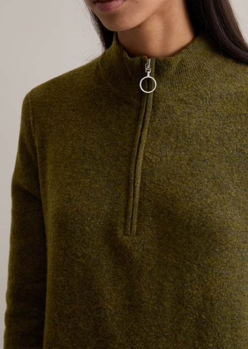 Regular troyer-style knit dress — Dark Green Melange