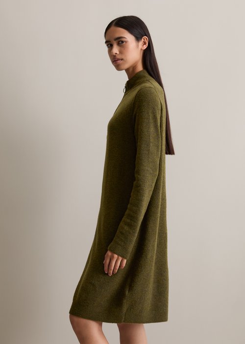 Regular troyer-style knit dress — Dark Green Melange