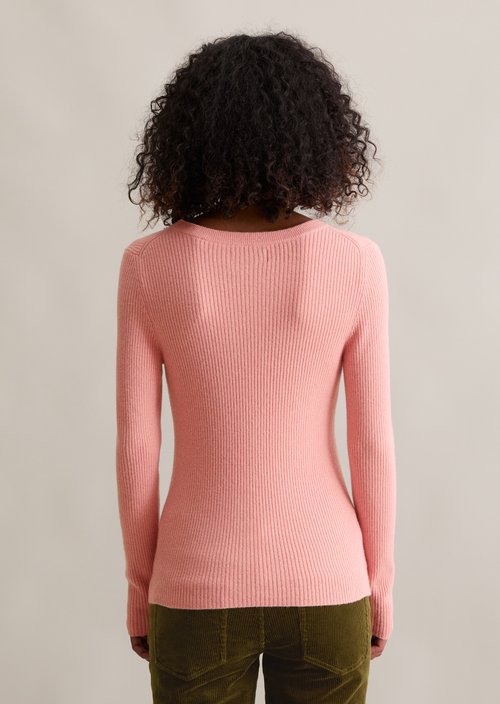 Rib knit sweater slim — Rose Powder
