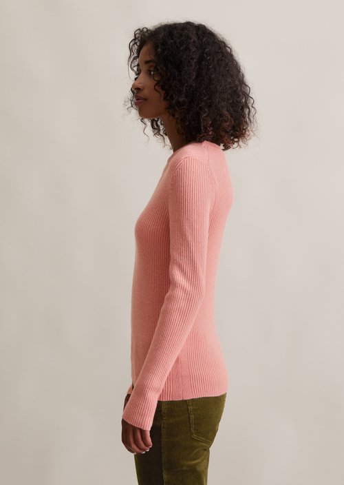 Rib knit sweater slim — Rose Powder