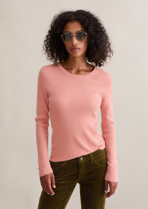 Rib knit sweater slim — Rose Powder