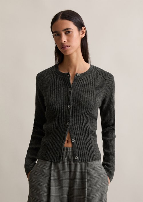 Regular rib knit cardigan — Anthra Melange