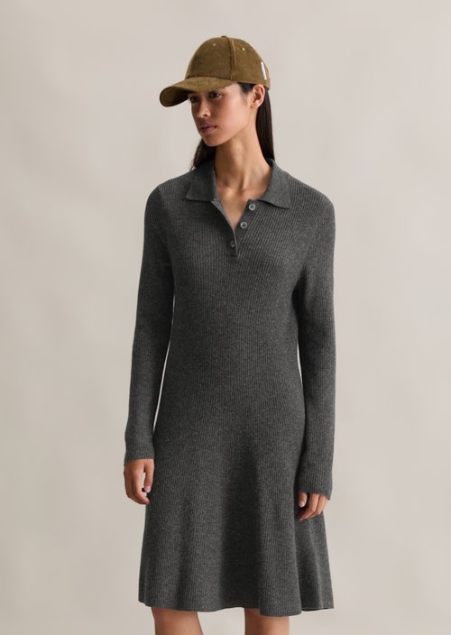 Polo knit dress A-shape — Anthra Melange