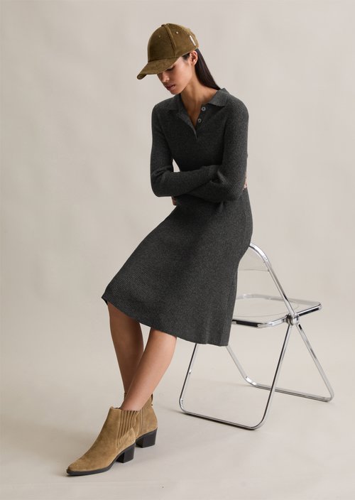 Polo knit dress A-shape — Anthra Melange