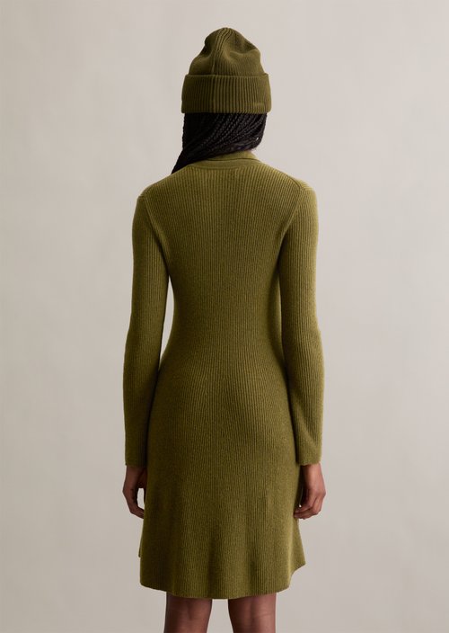 Polo knit dress A-shape — Dark Green Melange